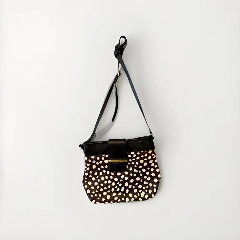 Talbots Black Leather Calfhair Chita Pattern Small Crossbody Purse 9.5x9x3